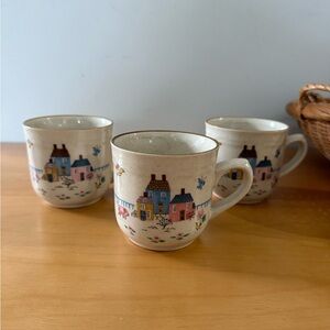 Heartland 1994 cottagecore Charming Village Print Ceramic Mugs - Set of 3